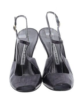 Manolo Blahnik Black Leather Slingback Peep-Toe Pumps